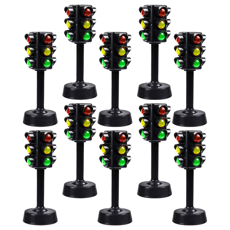 Model lampu lalu lintas anak, 12 buah mainan simulasi Set mainan mikro balita Abs pura-pura bermain Model sinyal Crosswalk Mini