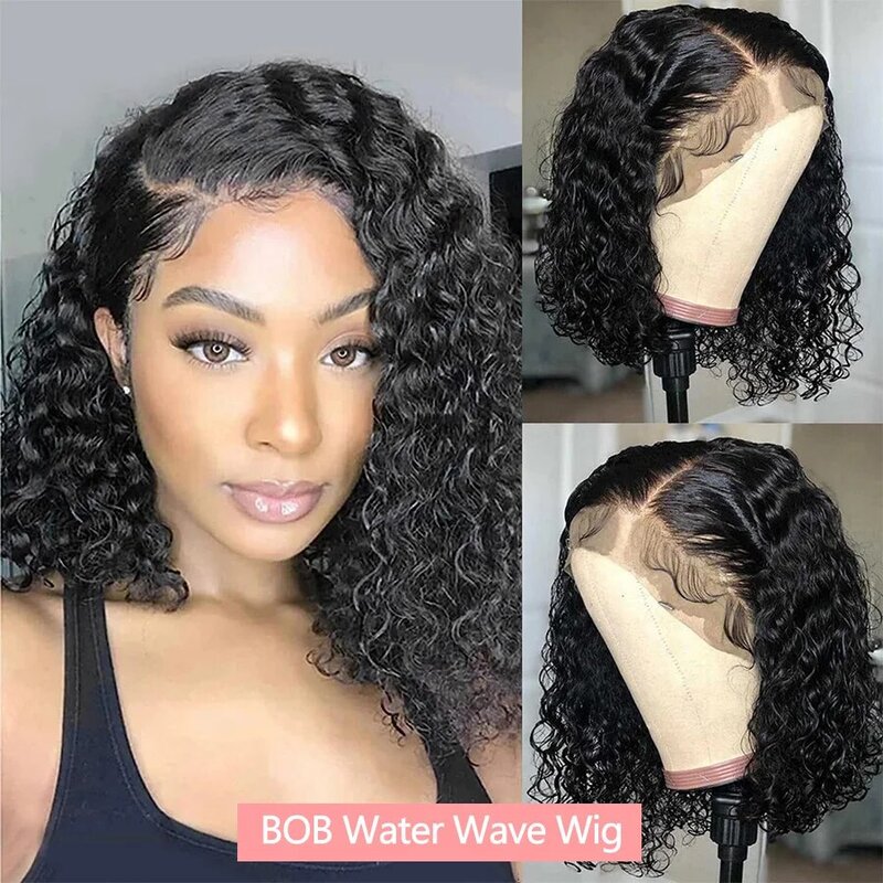 Water Wave Lace Frontal Human Hair Wig 13x4 Transparent Lace Wigs BOB Wigs Curly 100% Human Hair Wigs For Women Pre-Plucked