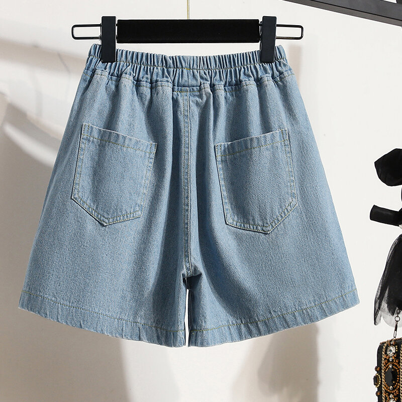 Женские джинсовые шорты с завышенной талией, повседневные Простые синие прямые брюки с широкими штанинами, уличная одежда в Корейском стиле, лето 9317