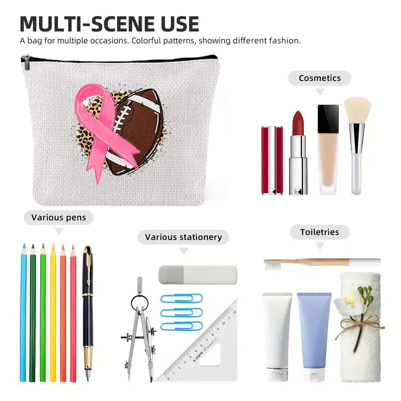 Льняная косметичка с принтом серии регби, Женская сумочка, вместительная сумка для хранения, сумка-Органайзер с молнией, сумка для мытья