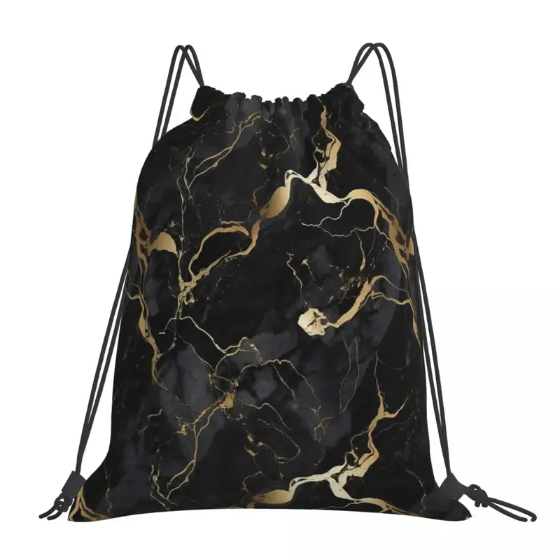 Classic Black And Gold Marble Backpacks Fashion Drawstring Bags Drawstring Bundle Pocket Sports Bag Book Bags For Travel School