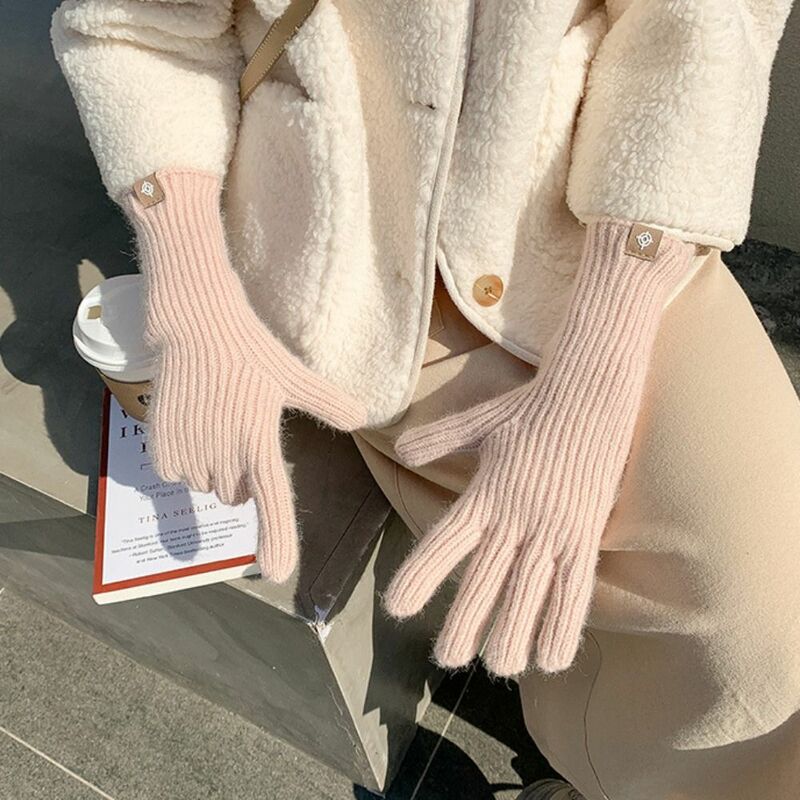 Tenere al caldo guanti lavorati a maglia moda addensare guanti Touch Screen in lana tinta unita guanti da polso lunghi ragazze