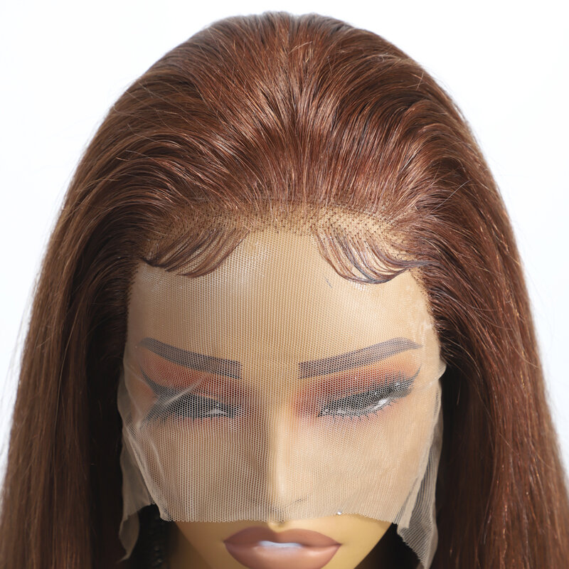 Peruca de cabelo humano brasileira sem cola para mulheres, castanho chocolate, 30 ", elegante, 13x5 frente de renda, pronto para usar, 33