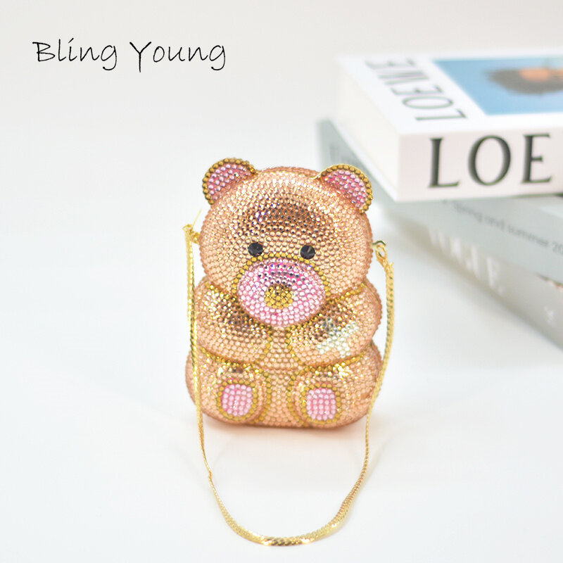 3D 곰 테디 모양 여성 크리스탈 이브닝 핸드백 및 지갑, 다이아몬드 웨딩 파티 가방