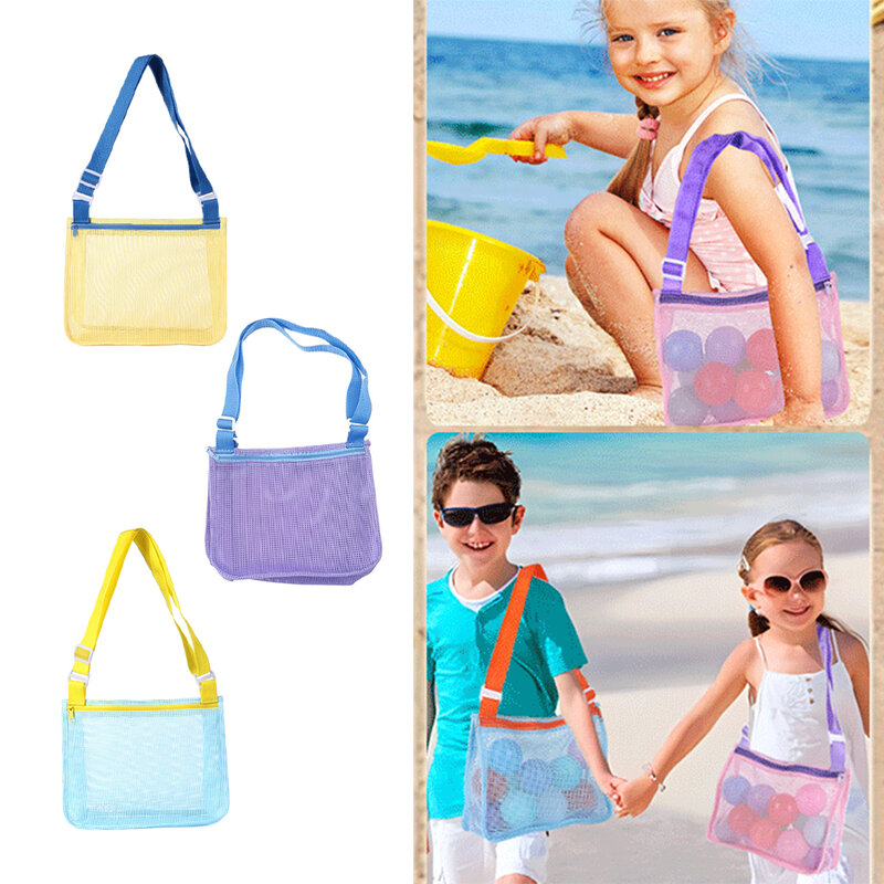 Nylon Convenient And Adjustable Shoulder Designed Beach Toy Mesh Bag Wide Application Funny Mesh Bag Kids Beach Bag