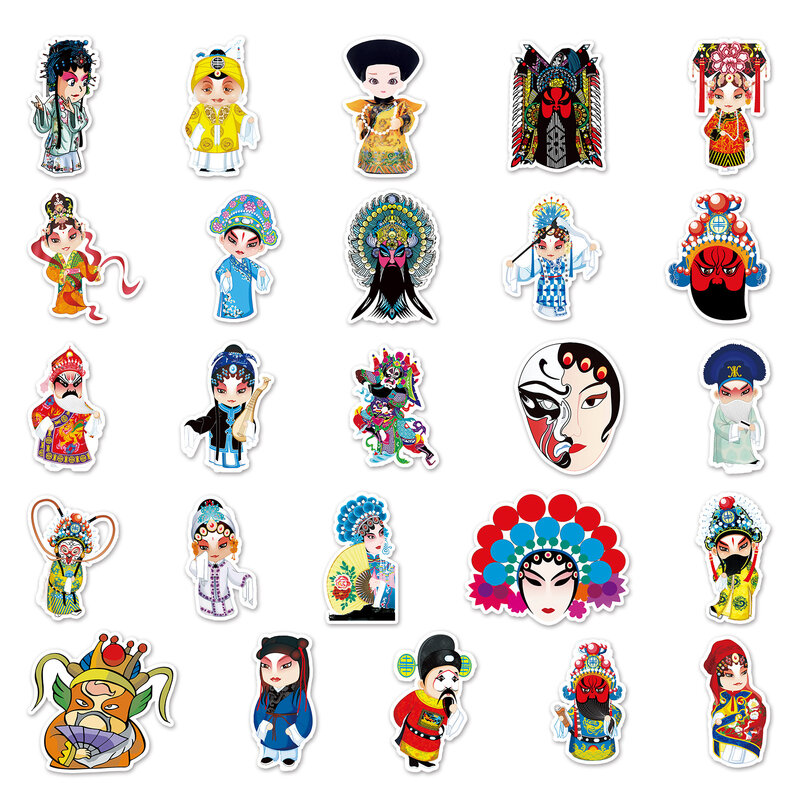 50 Stuks Chinese Stijl Opera Face Serie Graffiti Stickers Geschikt Voor Laptop Helmen Desktop Decoratie Diy Stickers Speelgoed