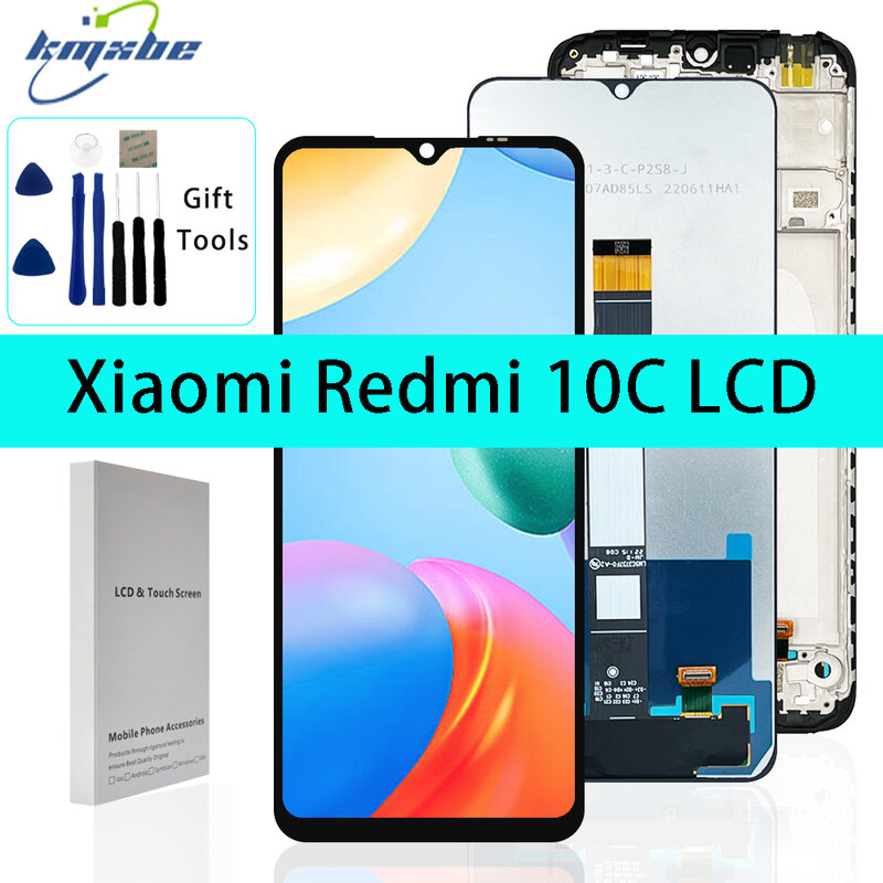 Xiaomi Redmi 10c用のオリジナルLCDタッチスクリーン,フレーム付きデジタイザーマウント,6.71インチ,モデル220333qag 220333qbi