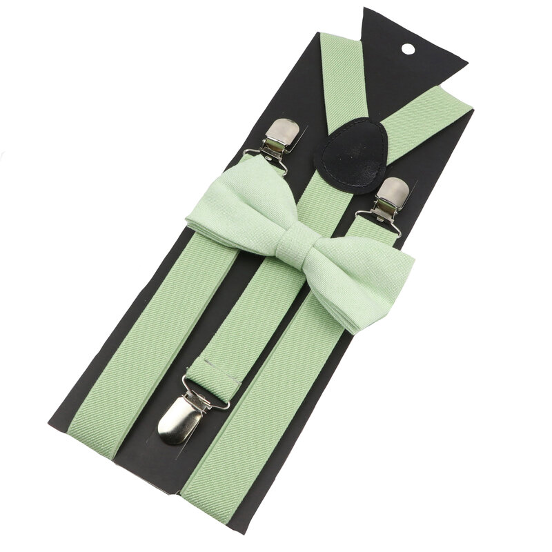 Adjustable Elastic Leather Suspenders Bowtie Set Men Women Sage Green Braces Straps For Wedding Y-Back Shirt Accessories Gift
