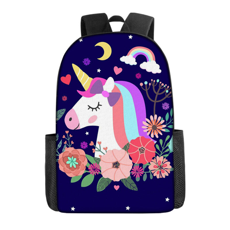 Mochila con estampado de unicornio de dibujos animados para niños, mochilas escolares para estudiantes, mochila de hombro informal para adolescentes