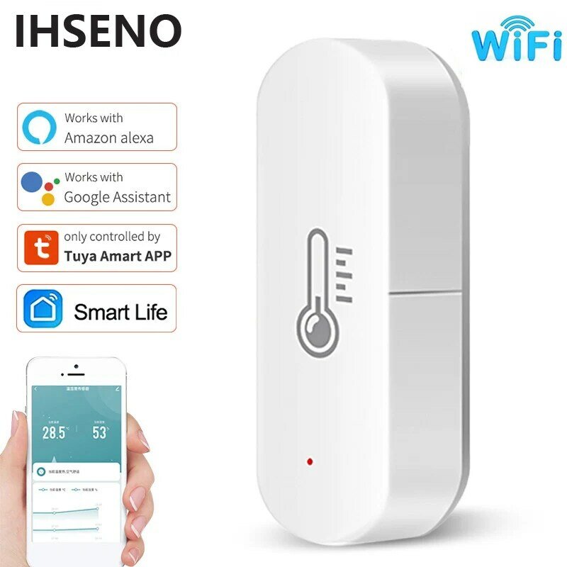 IHseno-Tuya WiFi Sensor de Temperatura e Umidade, Smart Life App Monitor, Trabalho Doméstico com Alexa, Google Home, Nenhum Hub Necessário