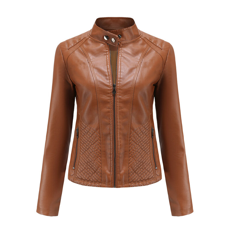 Женское кожаное пальто в стиле панк с воротником-стойкой, Корейская версия, мотоциклетная куртка, большая, качественная, осень и зима