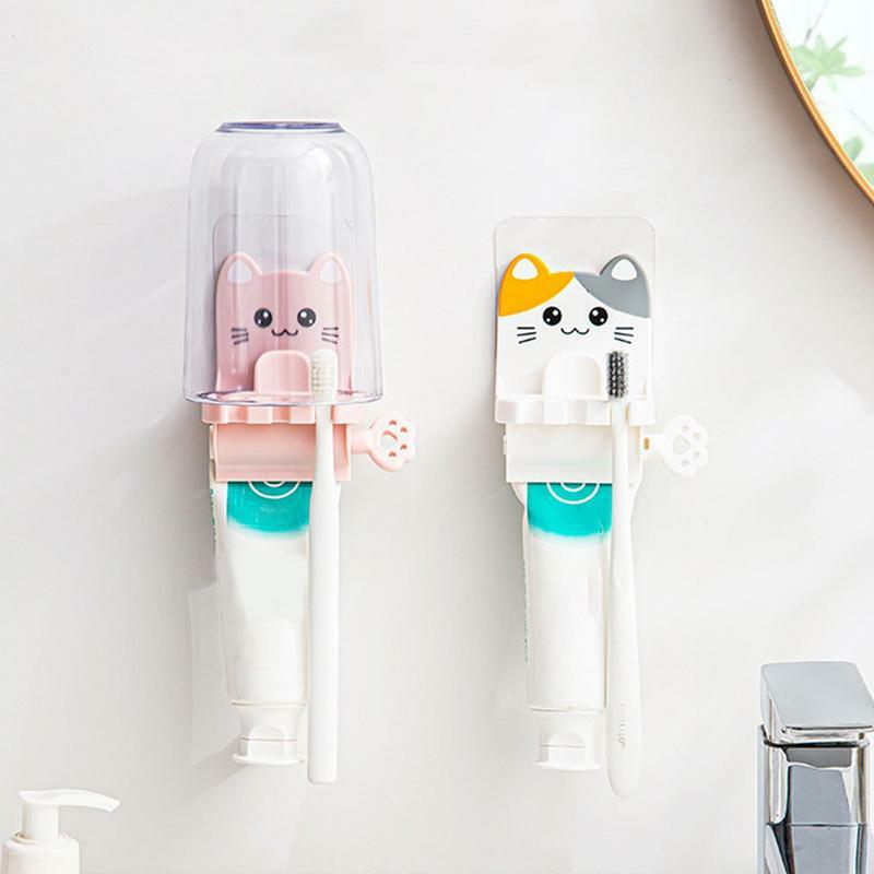 Toothpaste Squeezer Tube Roller Wall Mounted Cute Cat Manual Wringer Seat Holder Stand 14*11*8cm Cute Cat Rotatable Toothpaste
