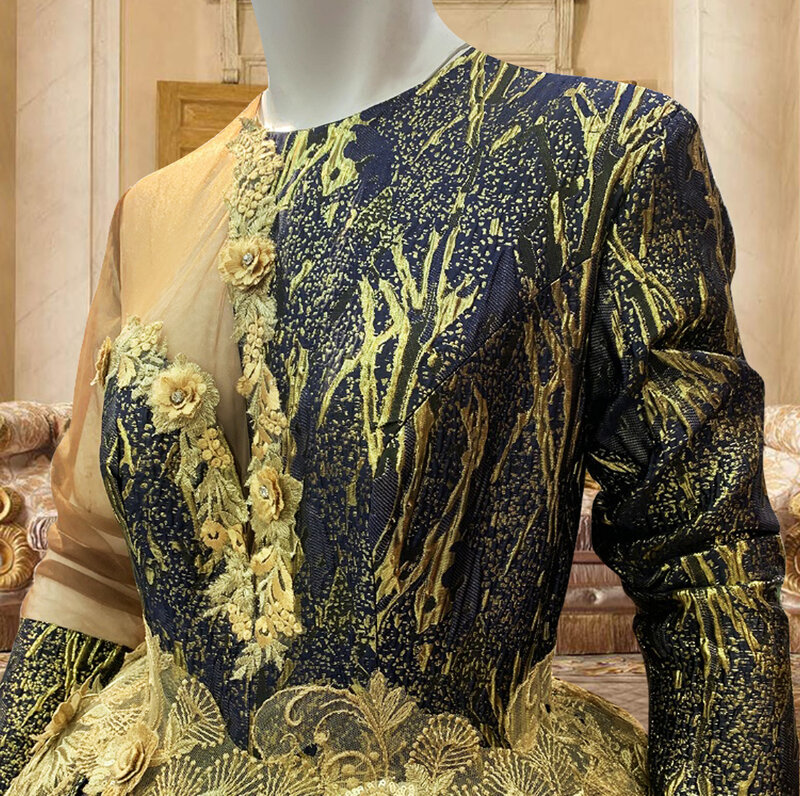 공주 스타일 포멀 이브닝 드레스, 절묘한 자수, 얇은 명주 그물 레이어