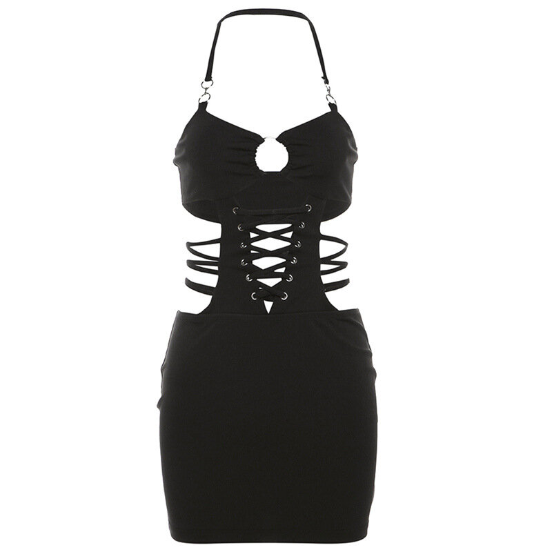 Сексуальная черная Женская юбка в строчку, летнее Короткое женское мини-платье на шнуровке, Повседневная Уличная одежда, юбка, халаты