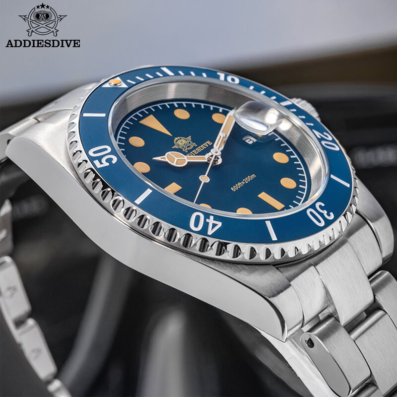 ADDIESDIVE nowy zegarek kwarcowy 41mm ze stali nierdzewnej zegarki wyświetlanie kalendarza 200M wodoodporne C3 świecące męski zegarek na rękę