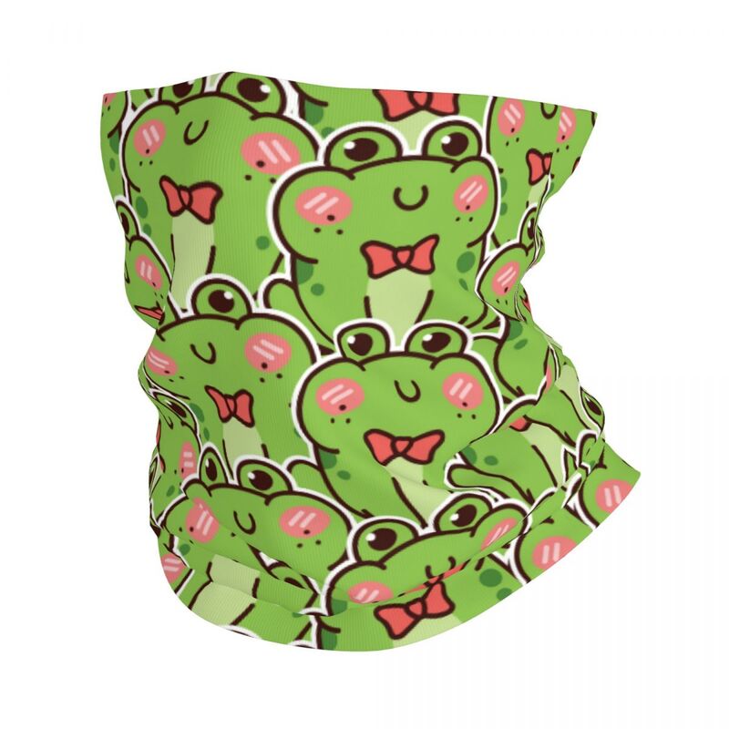 Cute Green Frog Kawaii Bandana Neck Gaiter Printed Animal Balaclavas Mask Scarf Warm Cycling Riding for Women Adult Breathable
