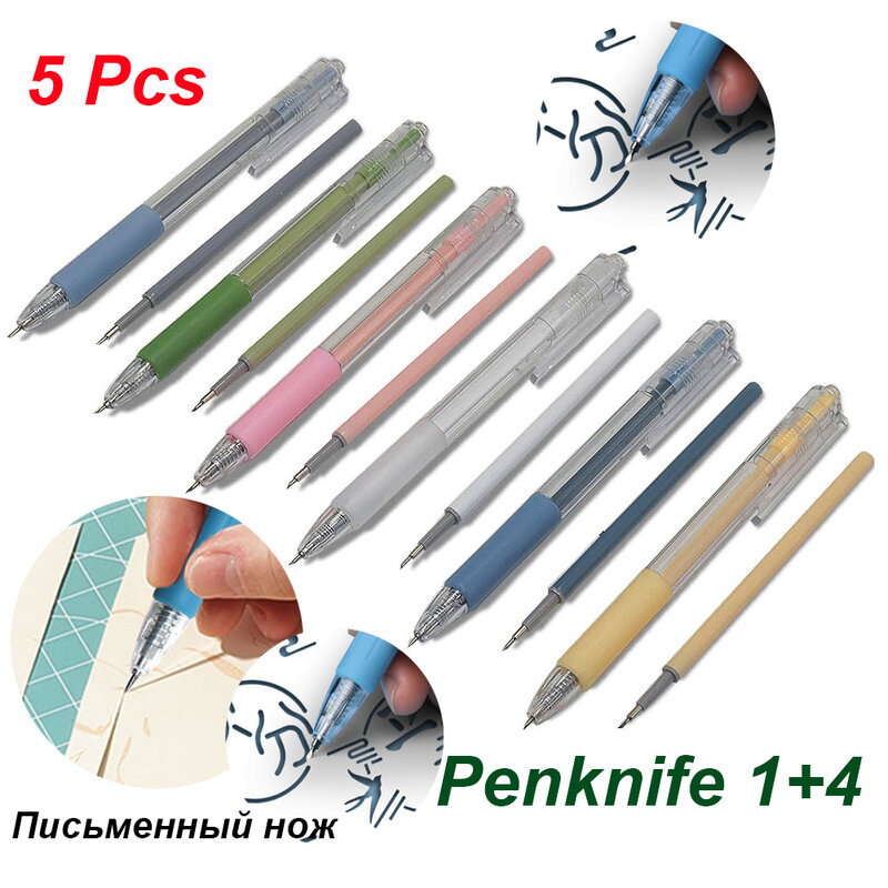 Alat DIY pisau pena 1 pena Plus 4 inti pisau rautan pensil buatan tangan untuk siswa pemotong kertas alat mengajar peralatan sekolah pemasok
