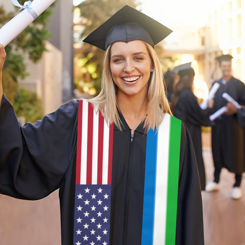 Graduation Sash Sierra Leone & USA United States Flag Stole Shawls Graduate Wraps Scraf International Student Pride Gifts