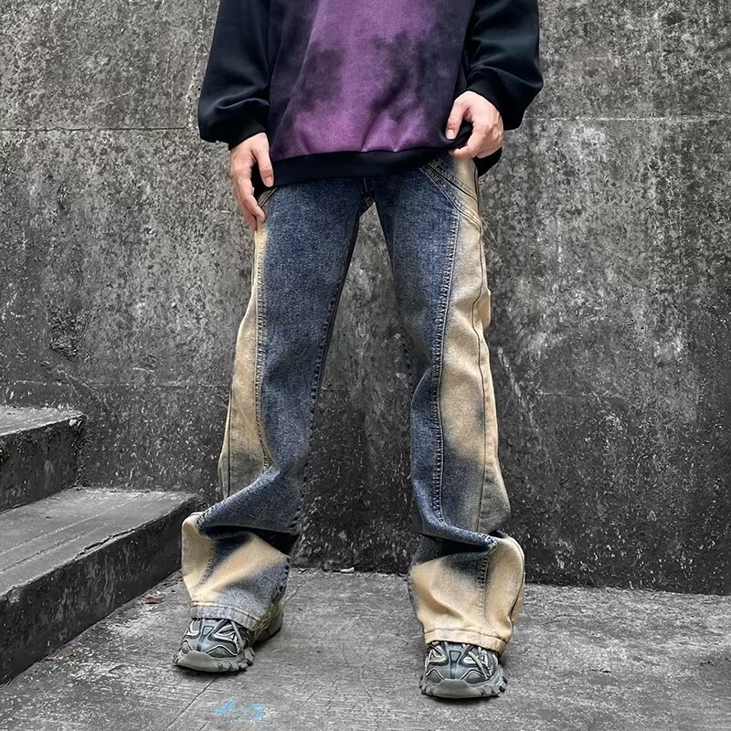 2024 Spodnie Y2K Streetwear Tie Dye Vintage Blue Baggy Flare Jeans Pants For Men Clothes Straight Old Denim Trousers Moda Hombre
