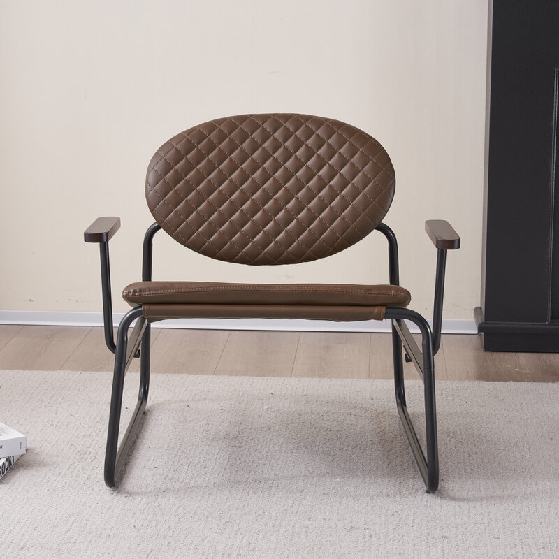 Cómoda silla moderna de color marrón oscuro con marco de Metal y diseño de respaldo ovalado Lattic, sillón elegante para sala de estar