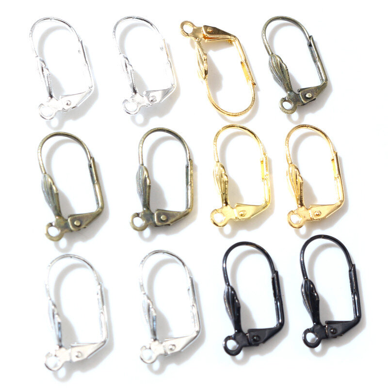 도금 황동 프렌치 귀걸이 후크, 와이어 설정 기본 설정, 전체 판매, 고품질 5 색, 17*11mm, 50 개