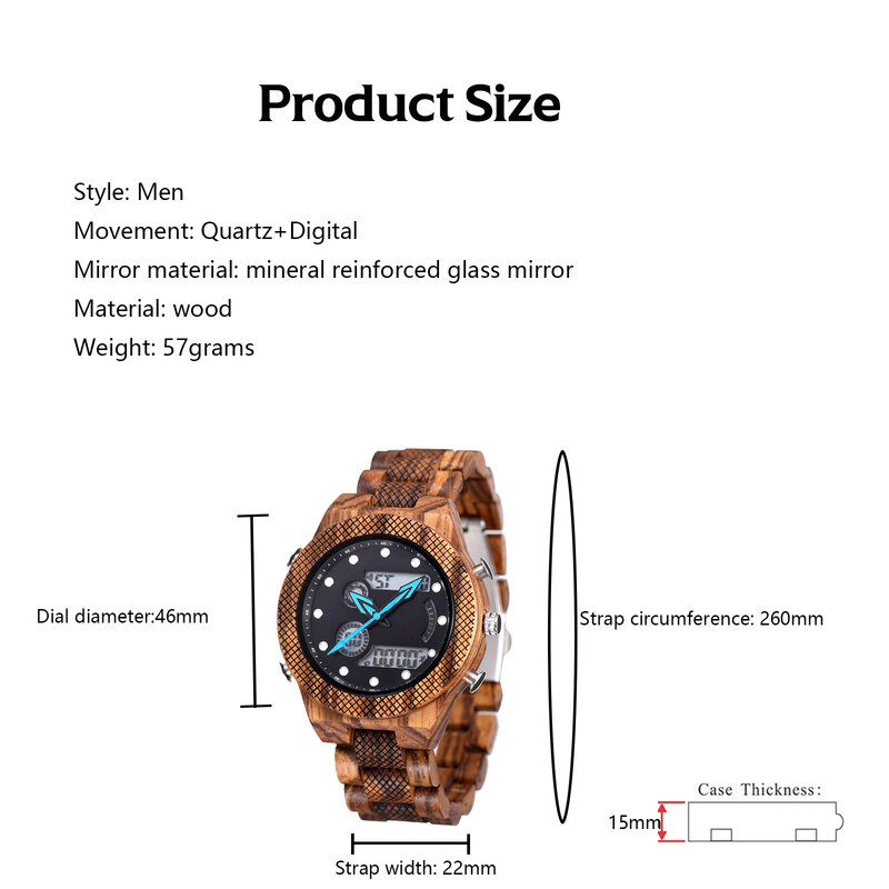 FANDAO-Montre en bois pour hommes, marque de luxe, sport, LED numérique, quartz, militaire, bracelet