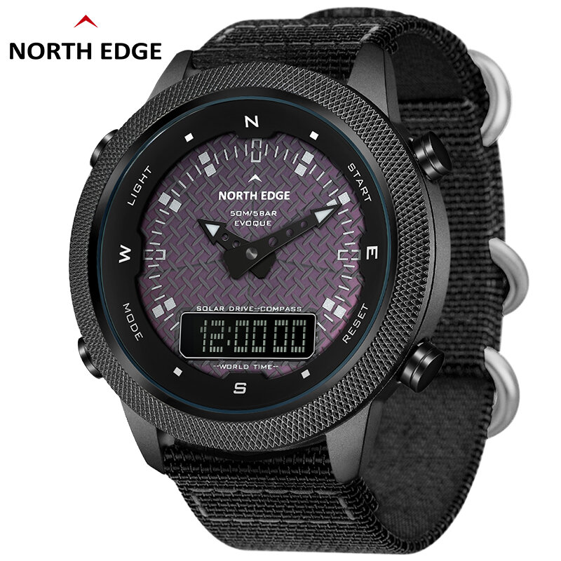 NORTH EDGE นาฬิกาดิจิตอลของผู้ชายผู้ชายกลางแจ้งสมาร์ทนาฬิกาพลังงานแสงอาทิตย์เต็มรูปแบบกันน้ำ50M เข็มทิศ Army ทหารนาฬิกาสไตล์