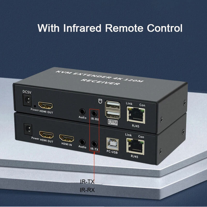 Extensor KVM RJ45 4K compatible con HDMI, Kit de audio Ethernet Cat6, sobre Lan, para PS4, TV y PC, 120M