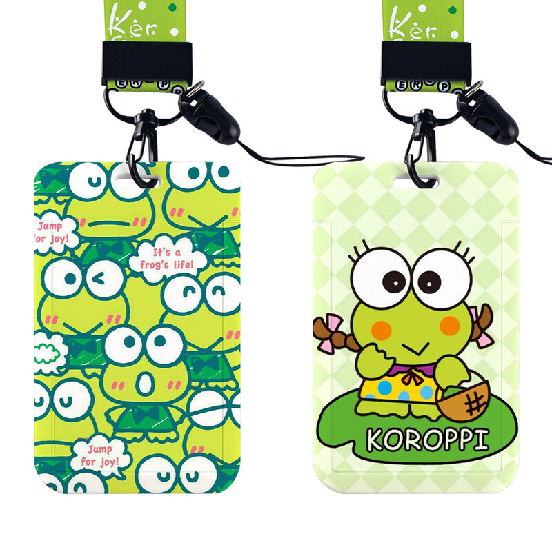 W Wholesale Custom Sanrio Cute Frog Lanyard Children ID Badge Holders Women's identification Card Case Neck Strap