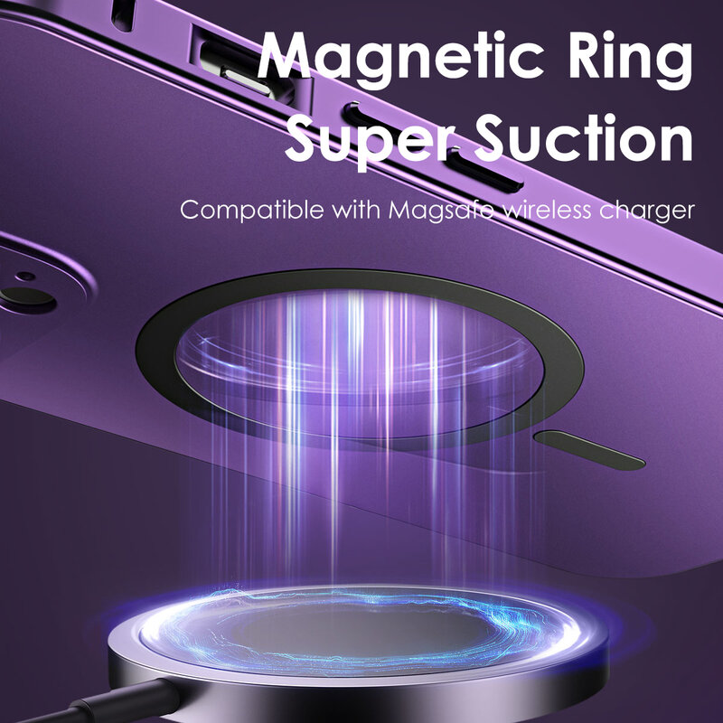 Магнитный чехол с алюминиевой металлической рамкой для iPhone 13, 12, 14, 15 Pro Max, 15Plus, Magsafe, Беспроводная зарядка, стеклянный объектив, задняя панель из поликарбоната