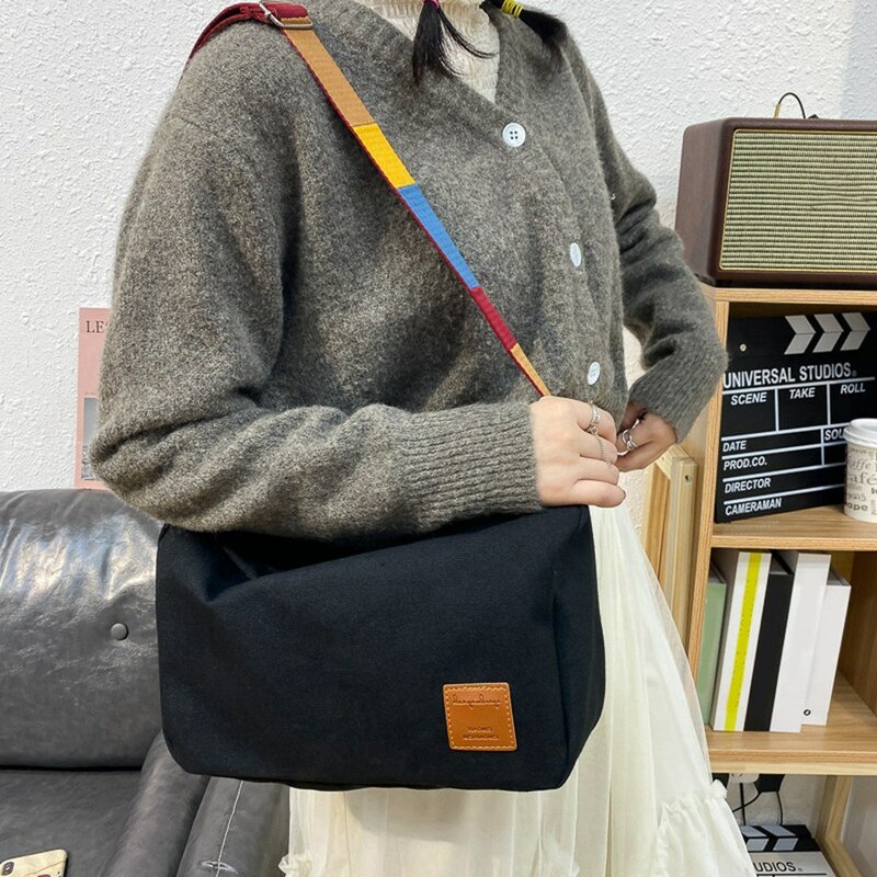กระเป๋าสะพายข้างมีซิปสำหรับผู้หญิง, กระเป๋า MODE Korea ลำลองลำลอง tas kanvas Jinjing ผู้หญิงหญิงสาวผ้าใบ