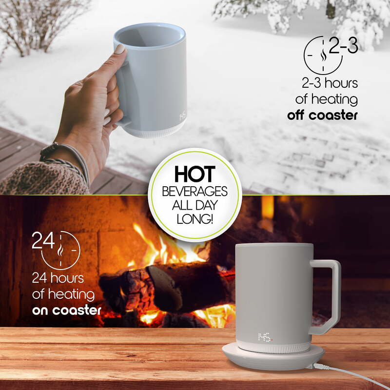 ionMug & Charging Coaster, 12oz. Stainless Steel Self Heating Coffee Mug with Lid