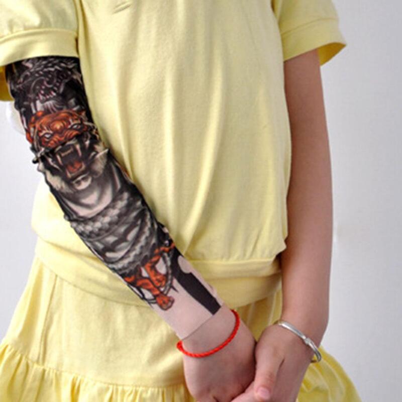 1pc Kids Printed Flower Arm Tattoo Sleeves Seamless Outdoor Riding Sunscreen Arm Sleeves Uv Protection Arm Warmers For Children