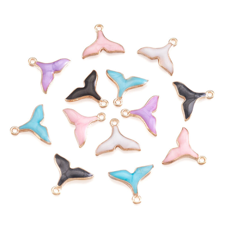 50pcs Alloy Enamel Whale Tail Shape Pendants Fish Tail Charms Random Mixed Color For Necklace Bracelet Earrings Jewelry Making