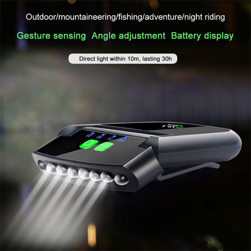 キャップライトに取り付けられた充電式LEDヘッドマウントクリップ、超高輝度ヘッドライト、夜間釣りやキャンプ用の懐中電灯