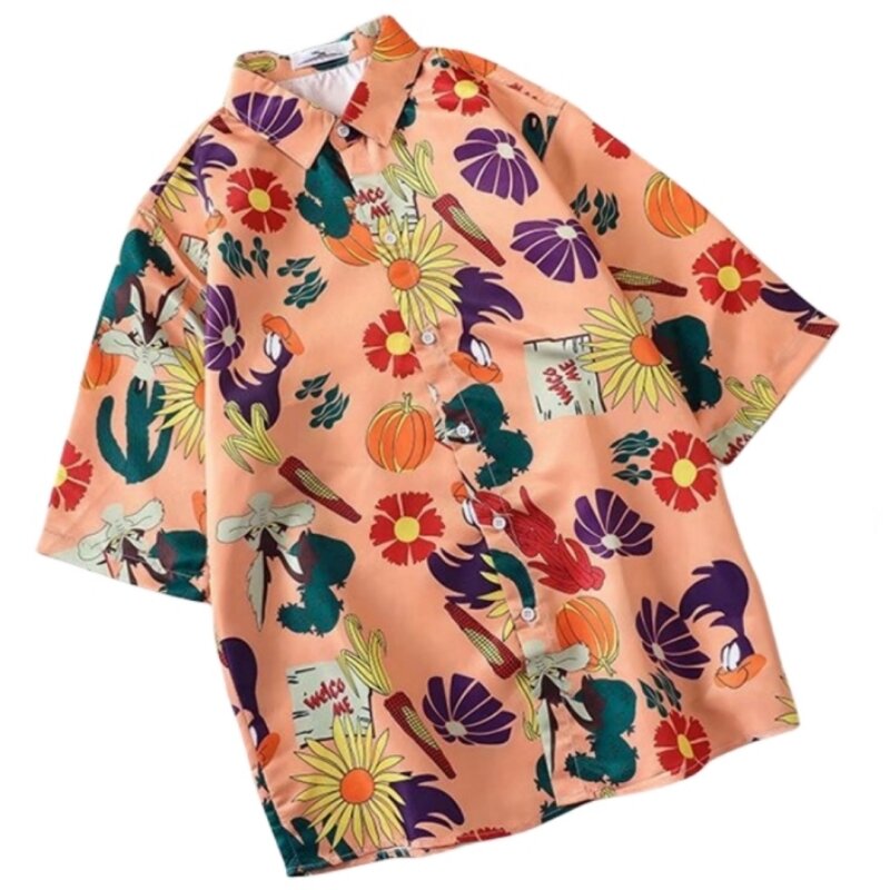 Camisa floral fina de manga curta masculina, bonito casaco de praia havaiano solto, moda verão