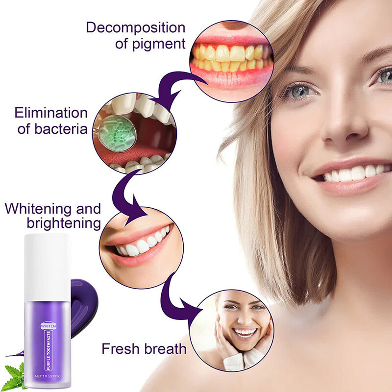V34 dentifricio sbiancante per denti Mousse rimuovere efficacemente la placca gialla macchia di fumo riparazione dentale pulizia brillante igiene orale 30ml