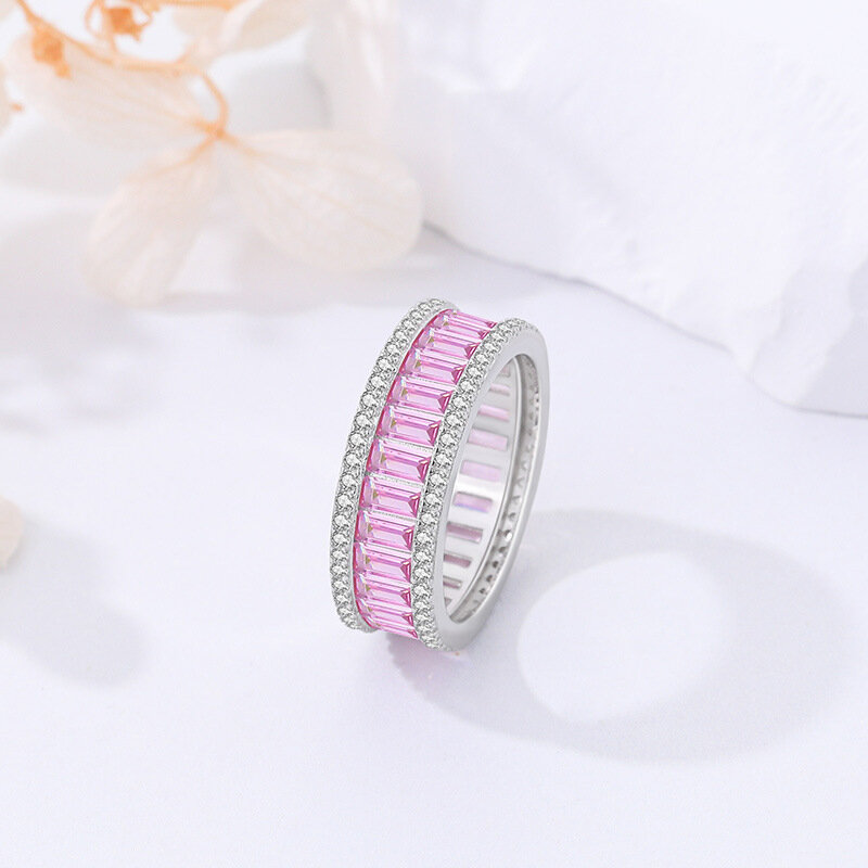 Zircão retangular completo anel de diamante para mulheres, s925 jóias de prata esterlina, nichos design, senso de design, novo