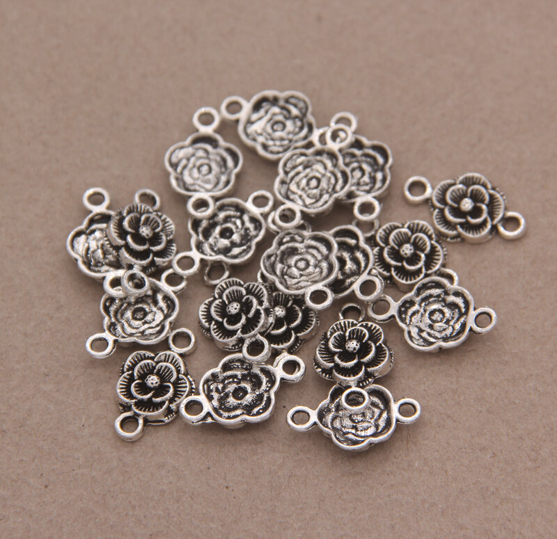 Connettore in lega di zinco fiore d'argento tibetano 12 pezzi accessori per bracciali collana fatti a mano fai da te 12x20mm