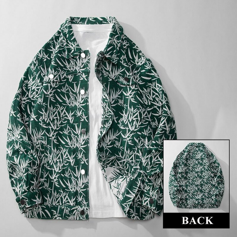 Jesienna wiosna bambusowa żakardowa kurtka dżinsowa bawełniana pościel czarny zielony Jaqueta Jeans luźna odzież uliczna płaszcz Chaqueta Hombre