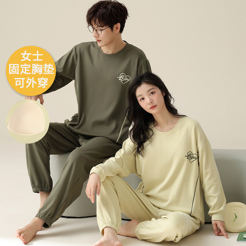 Conjunto de Pijama de manga larga para hombre y mujer, ropa de dormir de algodón, de talla grande, para el hogar, Primavera, novedad