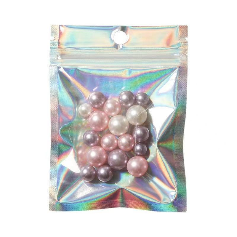Kantong plastik kecil Laser segel sendiri 10 buah, untuk kantong perhiasan dengan jendela tampilan Bening, tas penyimpanan hadiah perhiasan