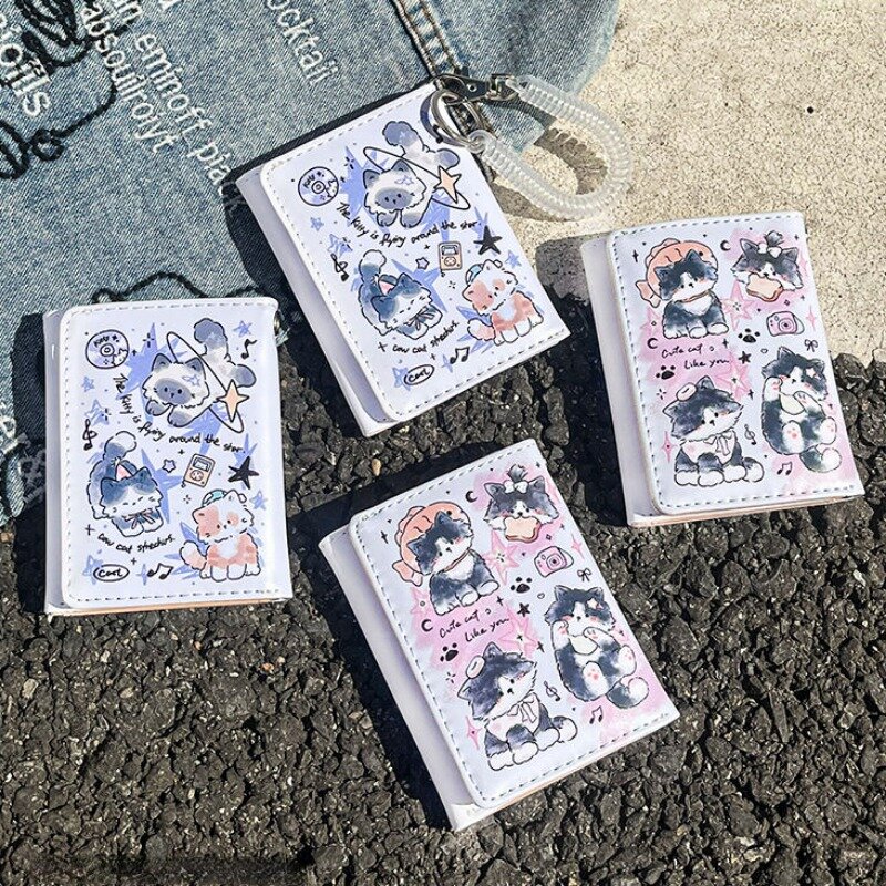 Xiuya Cute Cat Wallets for Women Luxury Designer Cartoon Graffiti Coin Purse Fashion Kawaii Female Aesthetic Short Small Purse