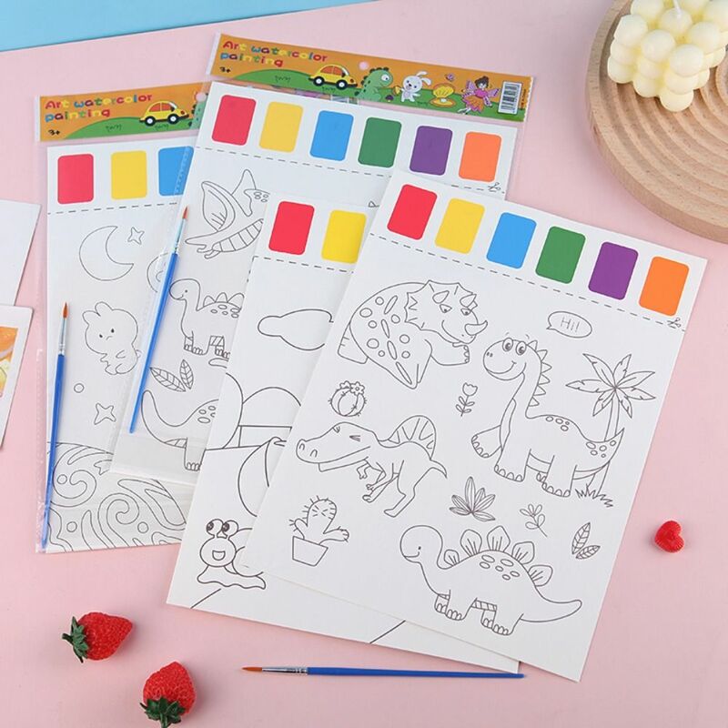 Artist Coloring Toys Kindergarten Watercolor Paper Coloring Paper With Paint and Brush Blank Doodle Paper Set Drawing Paper