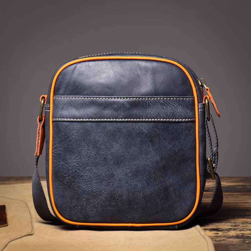 Bolsa de ombro vintage em couro genuíno para homens, bolsa tiracolo minimalista casual, iPad, 7,9"