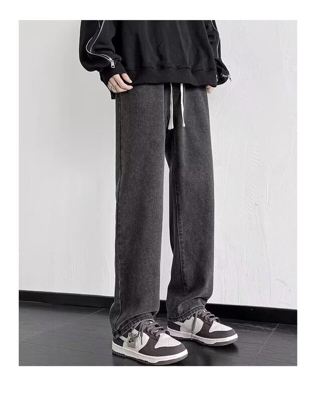 Jeans larghi moda coreana pantaloni classici dritti dritti larghi a gamba larga pantaloni Hip Hop da strada 5XL nero grigio blu 2024 nuovo