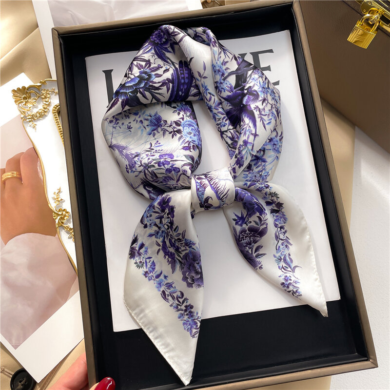 Tureckie wzory satynowy jedwabny szalik dla kobiet luksusowe 70cm kwadratowe chusty opaski do włosów wstążka kobieta Neckercheif okład na rękę szal nowy