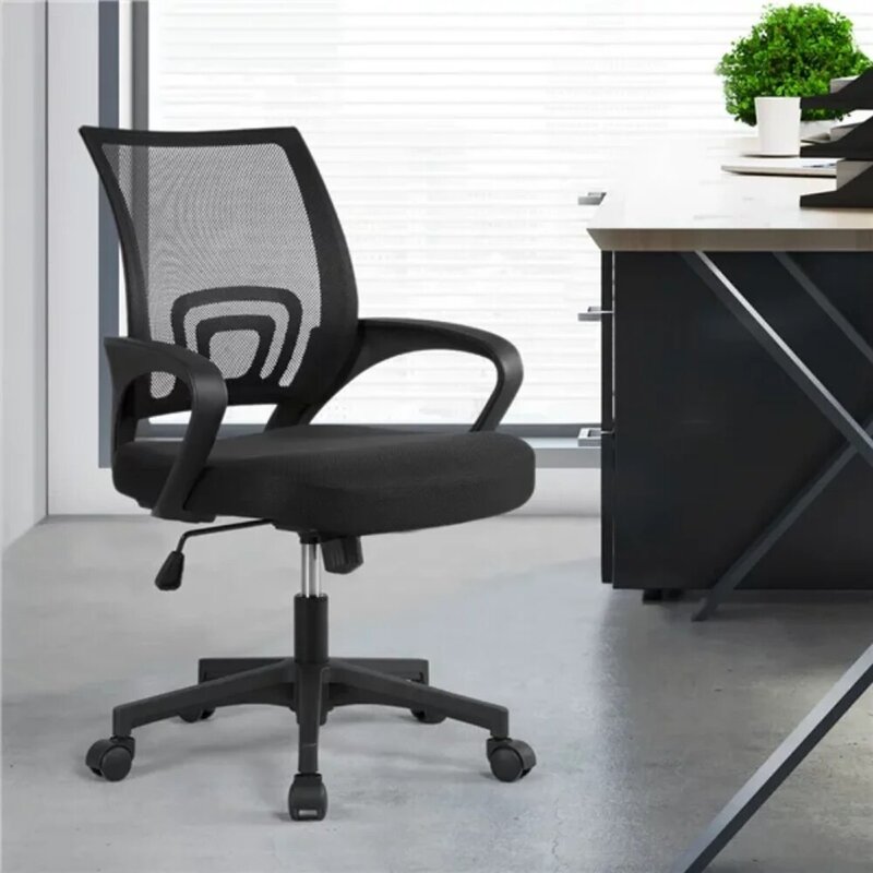Cadeira de escritório do giro da malha da parte traseira média ajustável com braços, mobília preta do escritório da cadeira da mesa da cadeira do jogo