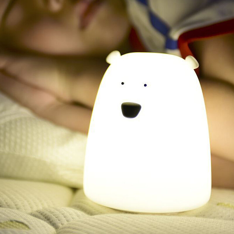 Mini lampada a forma di orso bianco con luce colorata lampada da comodino per camera da letto per bambini camera per adulti per bambini