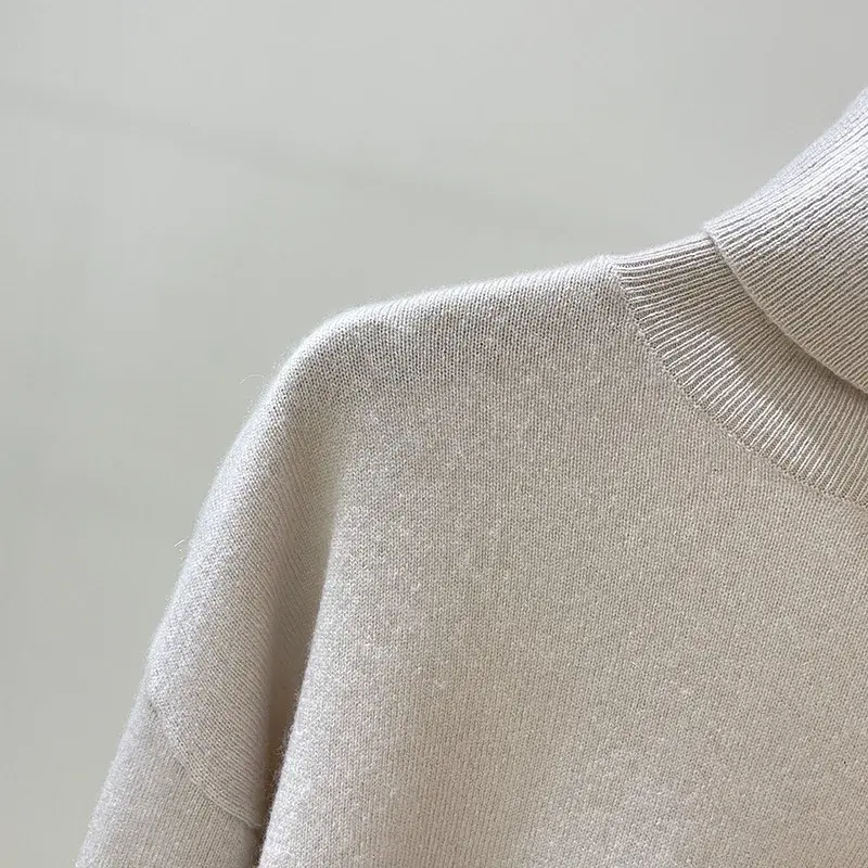 Pullover in Cashmere da donna Solid Pocket Beading Casual allentato autunno inverno dolcevita maglione lavorato a maglia